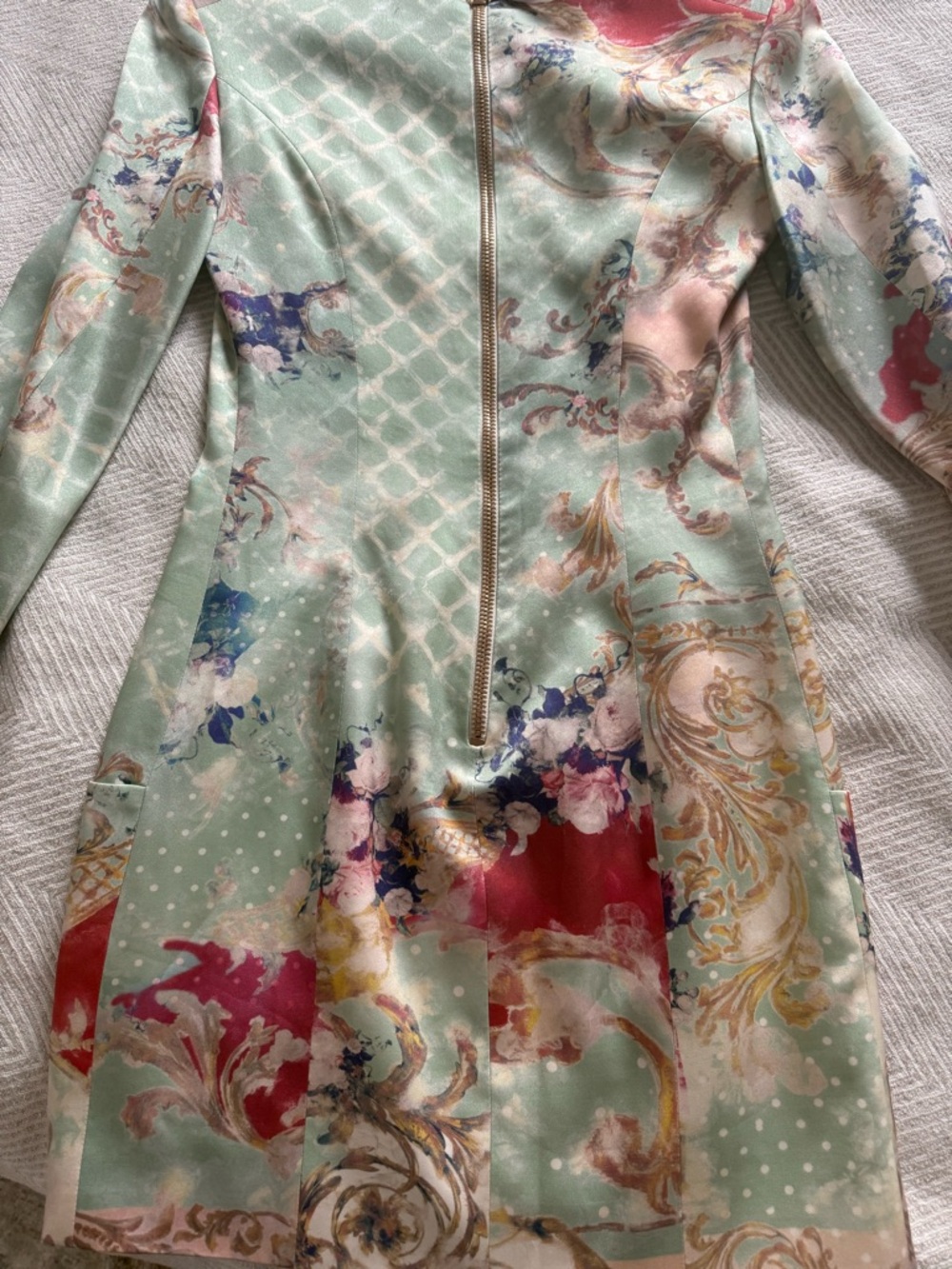 BALMAIN Floral Mint & Coral Long Sleeve Shift Dress Size US 4 - Picture 2 of 6